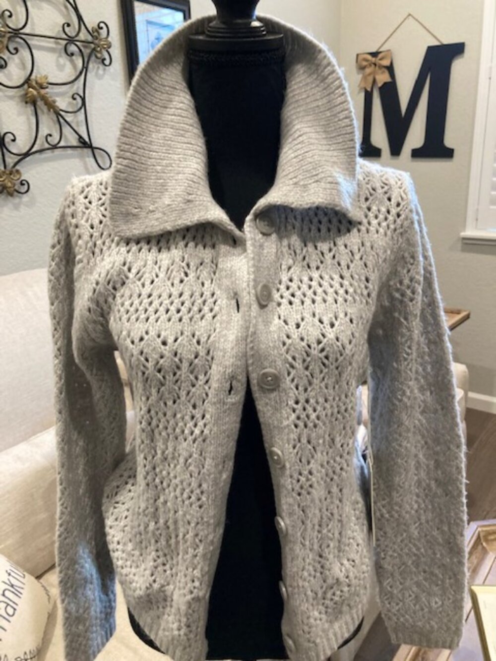 Joie Grey Crocheted Cardigan
